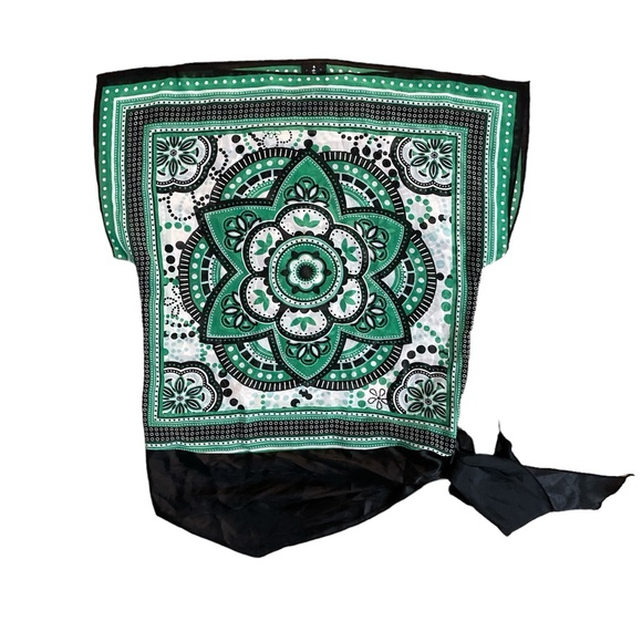 Vintage 90’s style sheer blouses floral & lace scarf retro fun navy green S Y2K - Picture 8 of 9